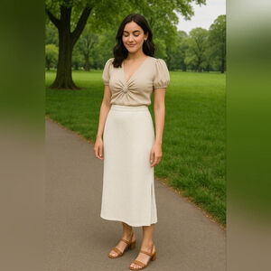 Elegant White Patterned Midi Skirt Set - Size 8/10